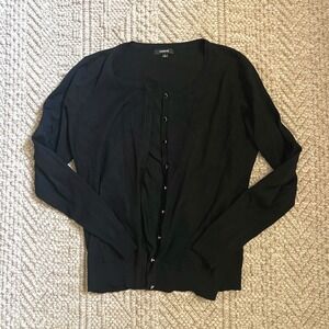 Premise Womens Black Button Front Cardigan Sweater Size Medium Scoop Neck Knit